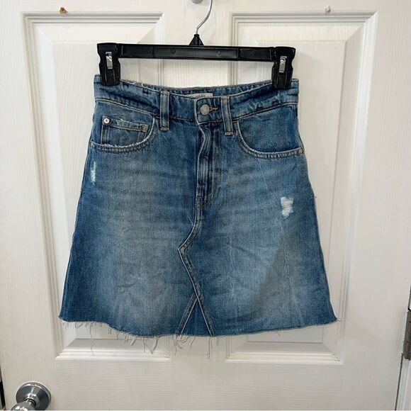 Guess Womens Blue Distressed Pocketed Zippered Frayed Cut Off Mini A-Line Skirt - Picture 7 of 14